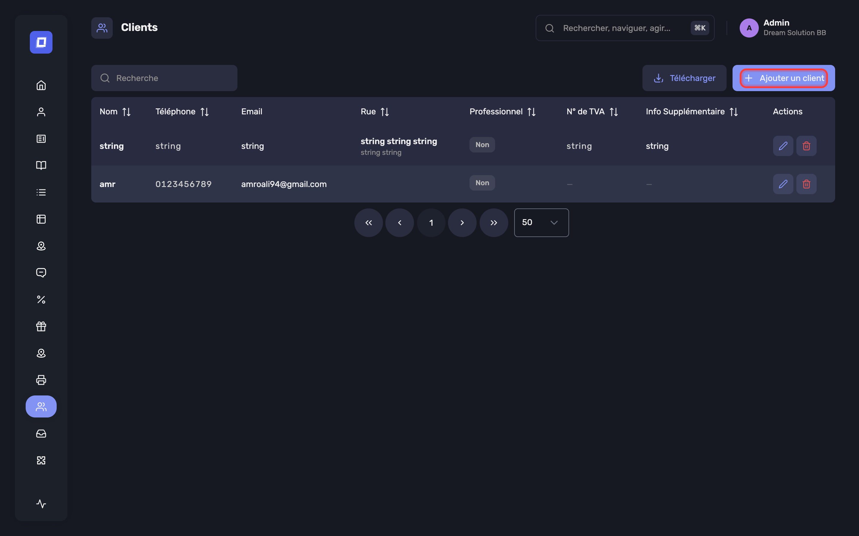 Le bouton Ajouter un client sur la page clients