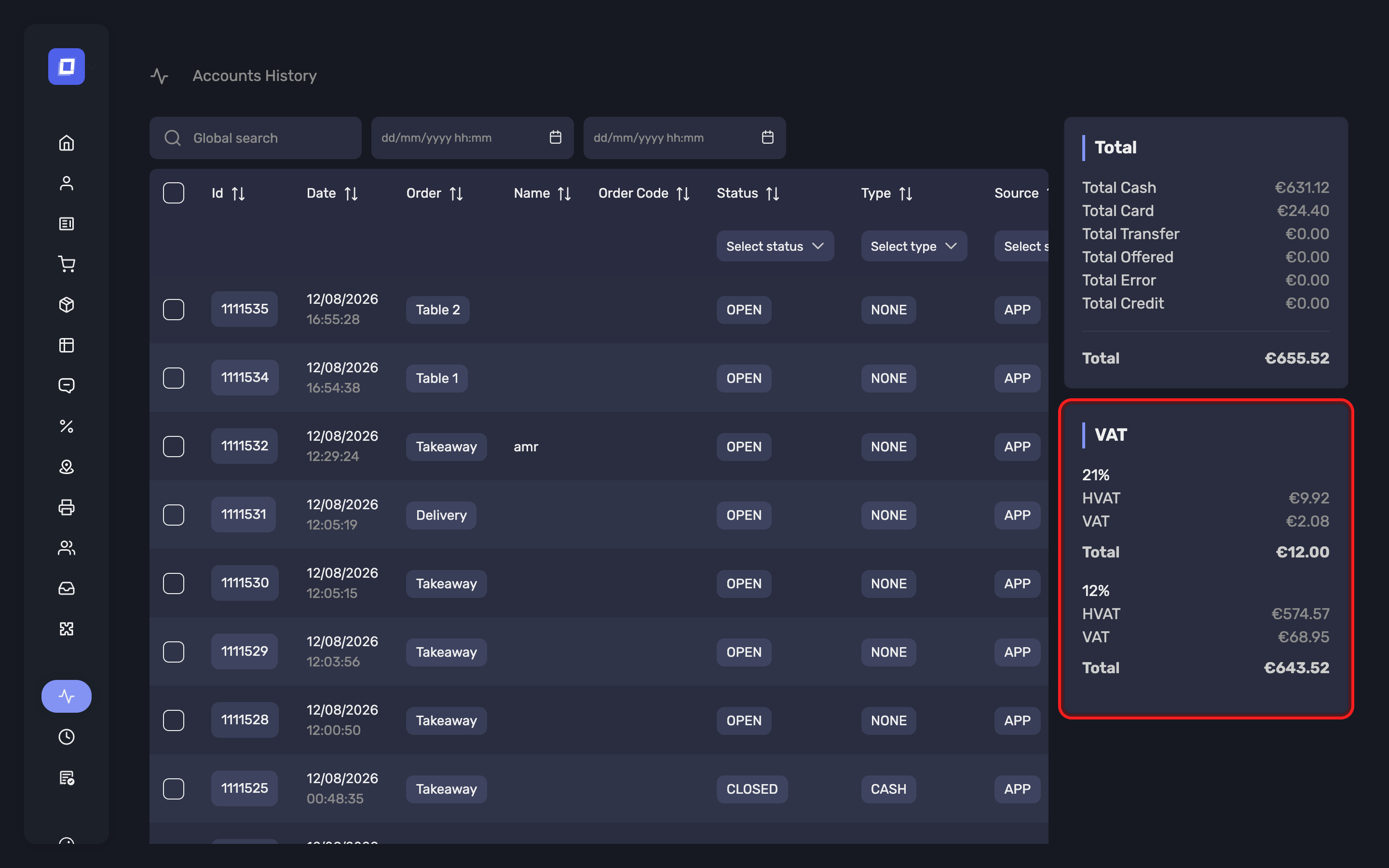 The account list