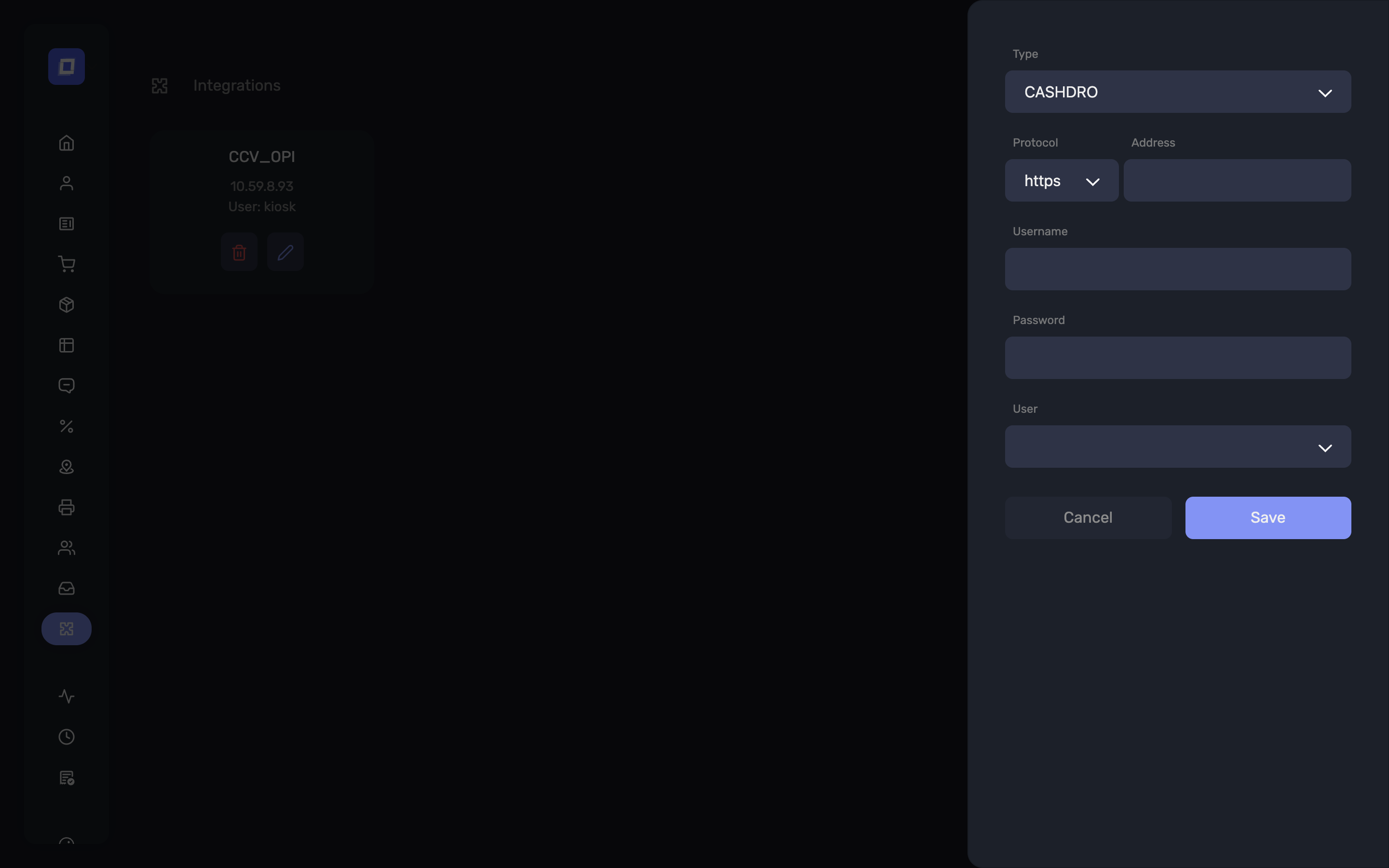The new integration dialog, with the integration type list
