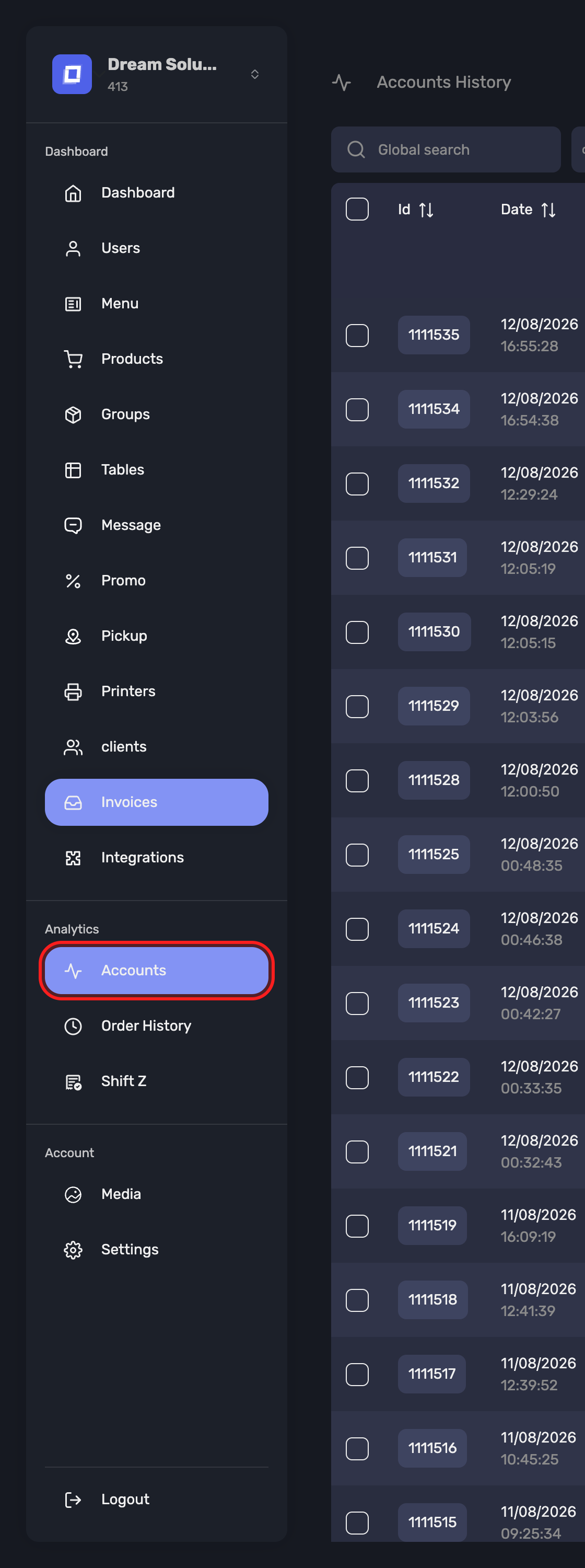 The Accounts entry in the sidebar