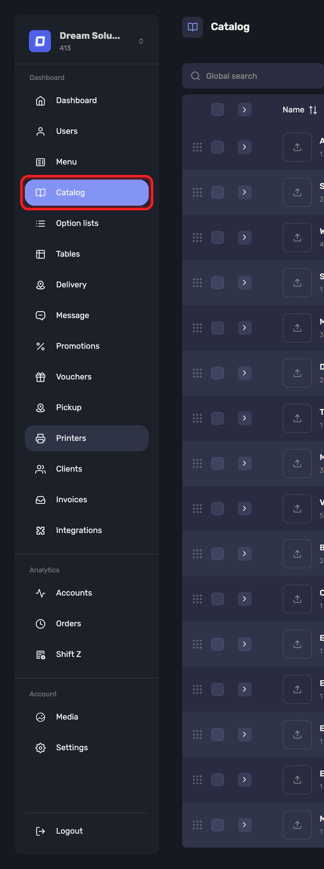 The Catalog entry in the sidebar
