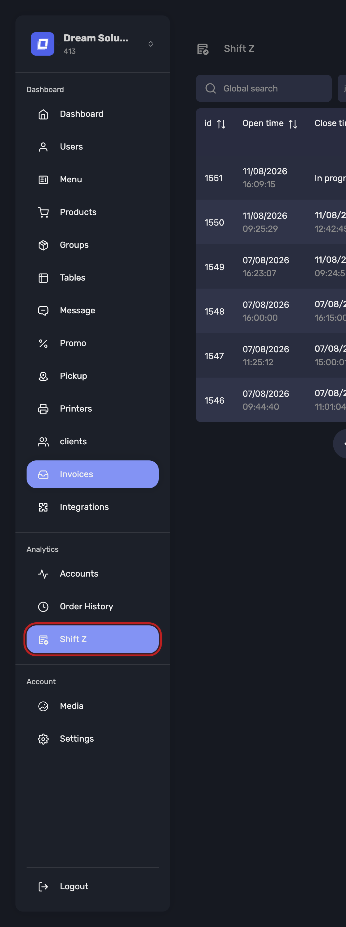 The Shift Z entry in the sidebar