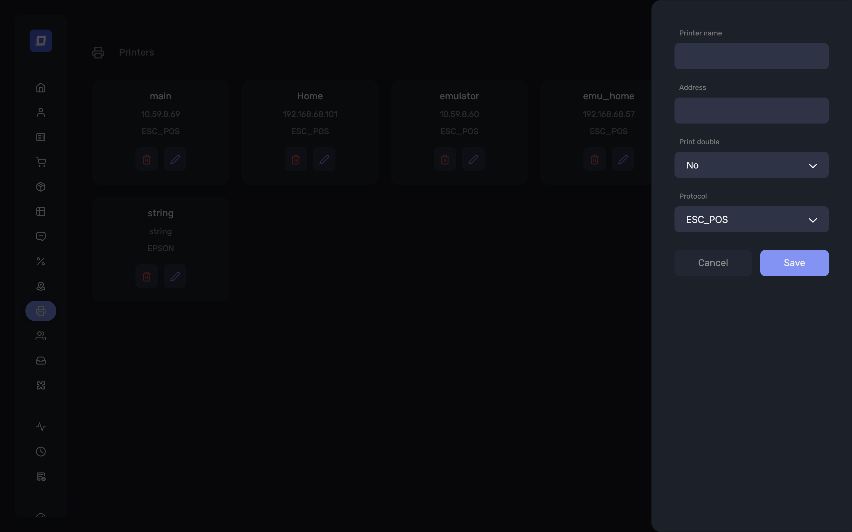 The new printer dialog, with name, address and print options