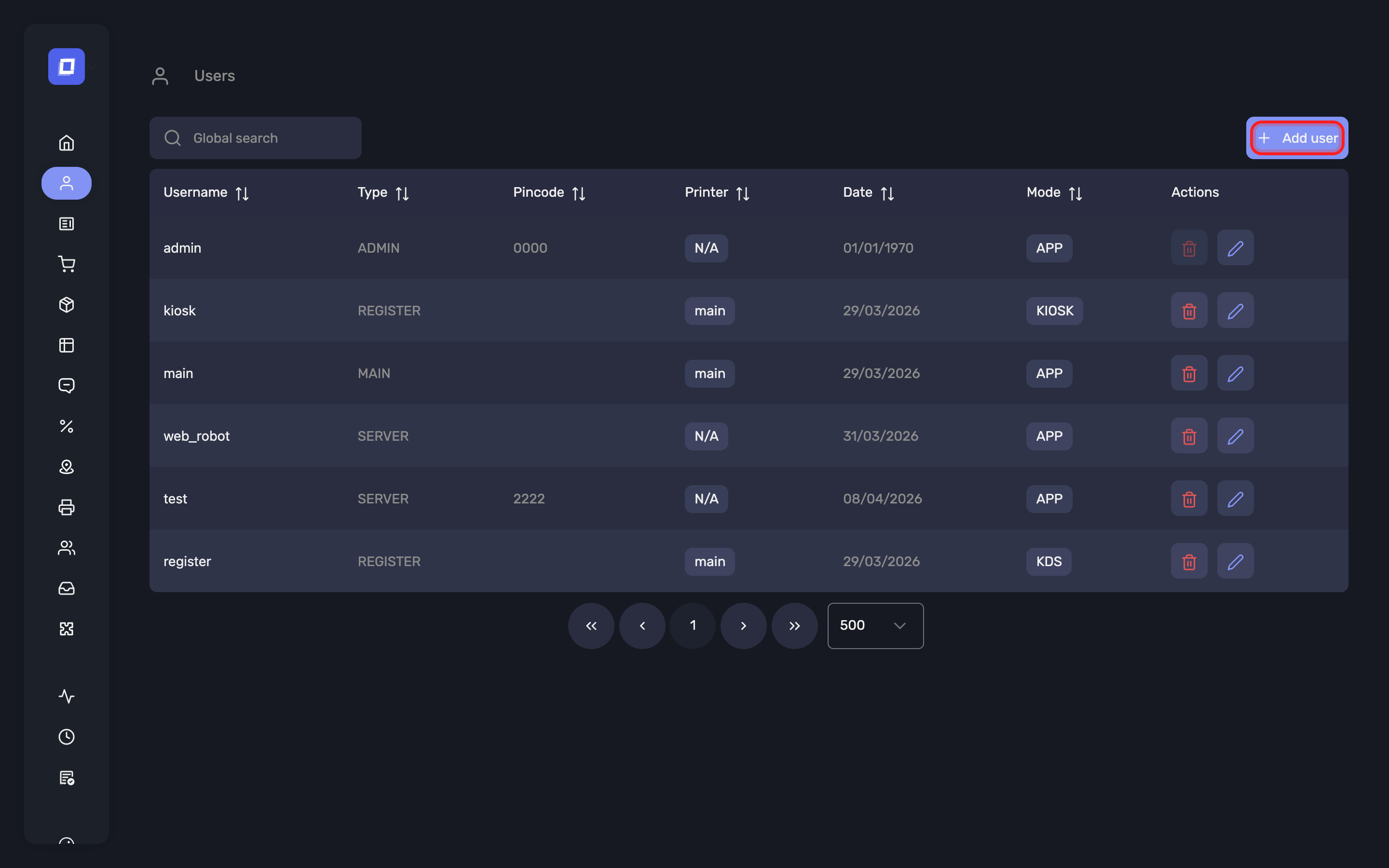 The Add user button on the users page