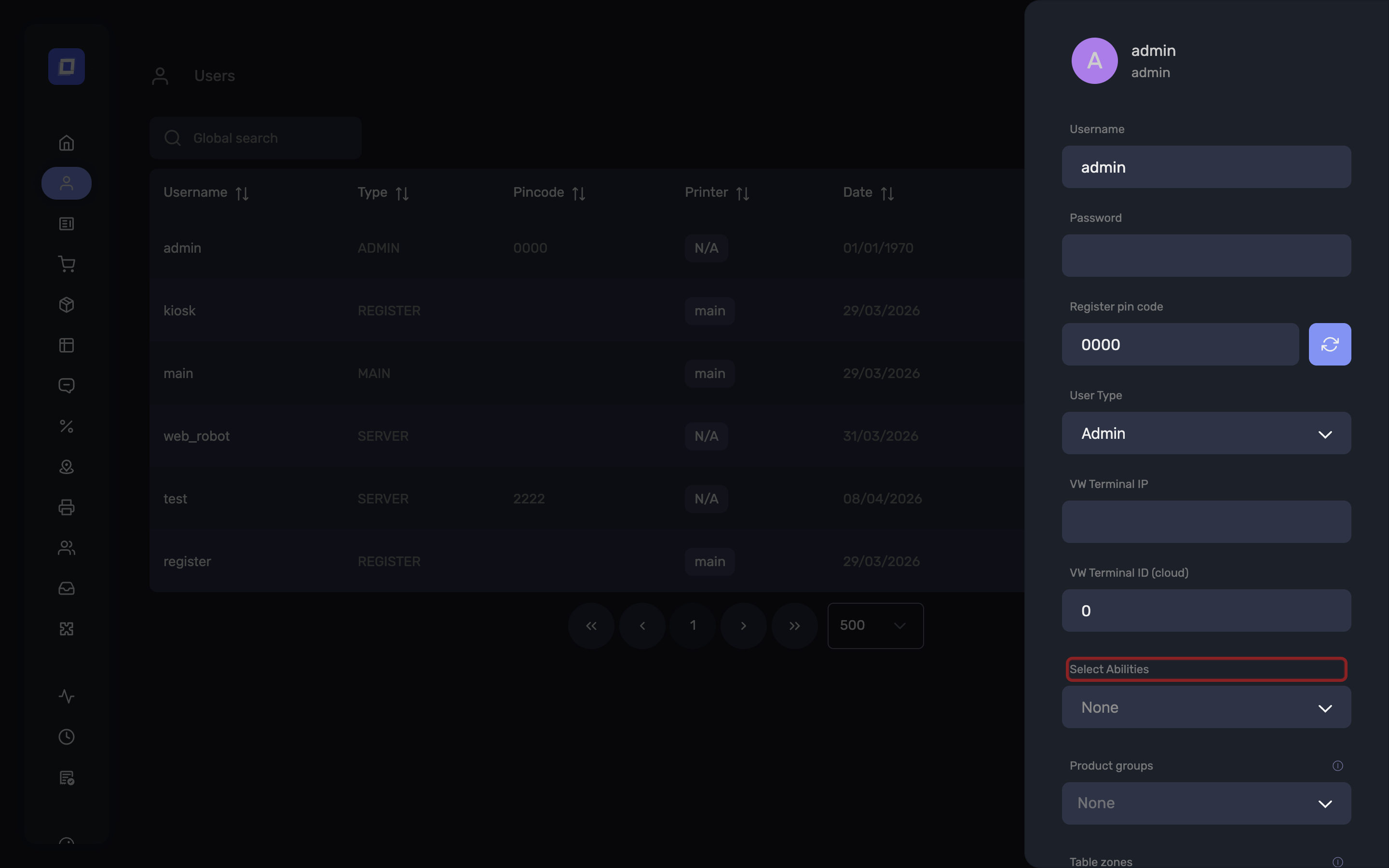 The Select Abilities dropdown on the user edit panel